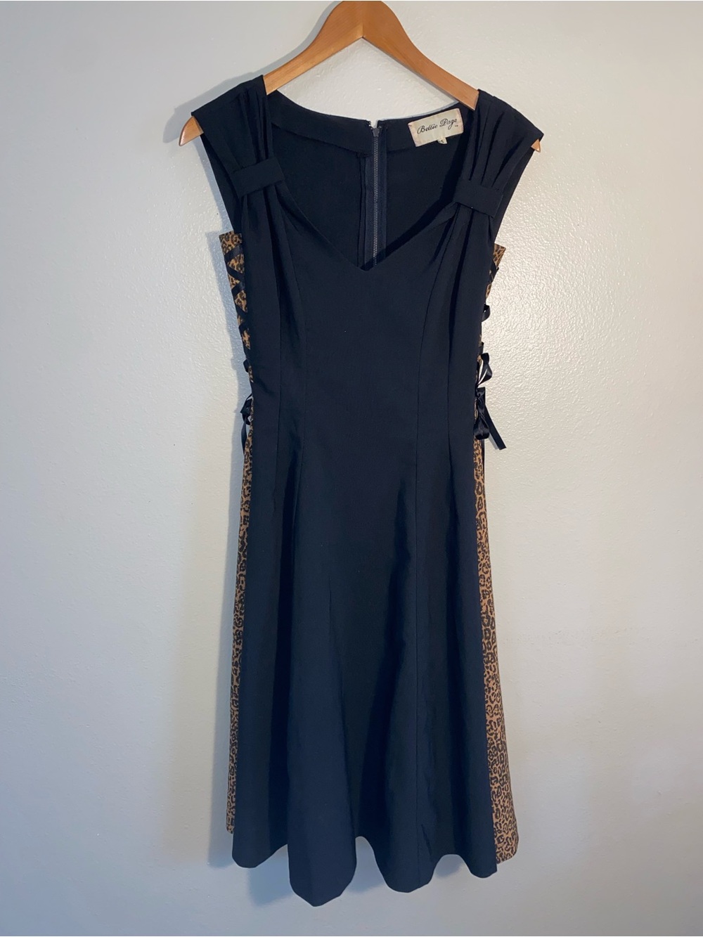 Bettie Page by Tatyana Retro Black Leopard Side Panel Corset Swing Dress Small